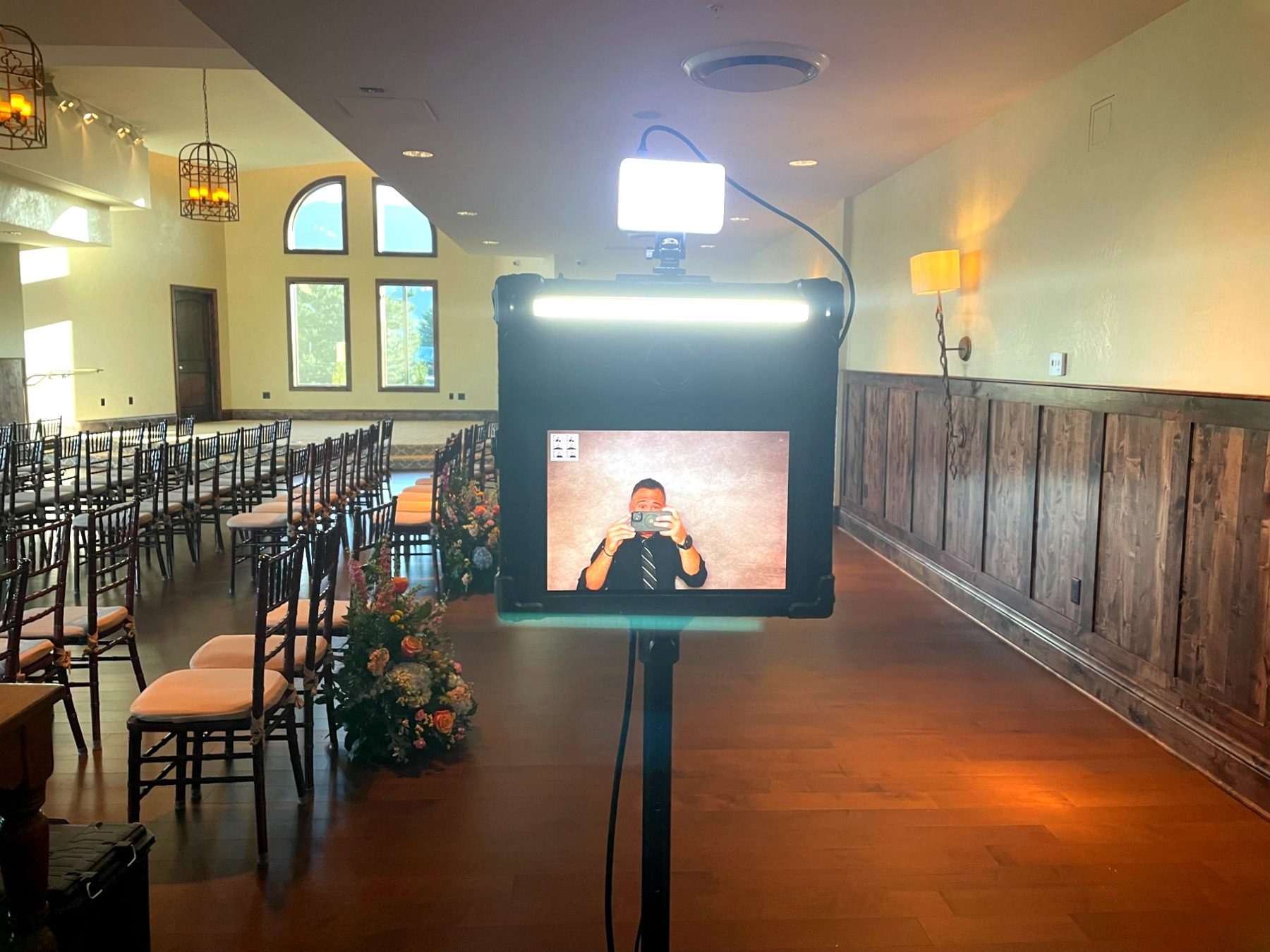 Open-air booth set up in a venue